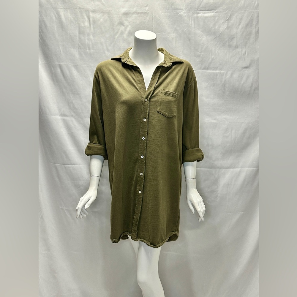 Leallo Olive Green Medium Distressed Shirt Dress